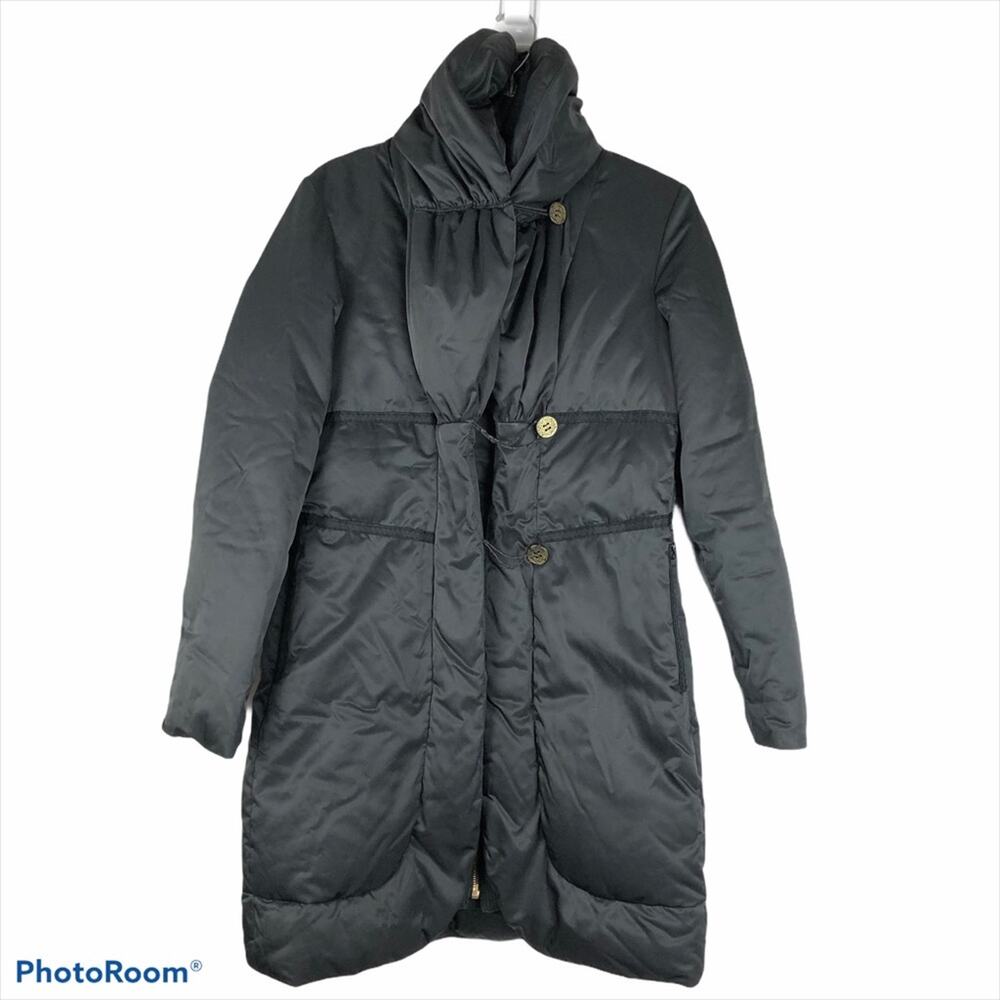 Elie Tahari Black T Pillow Neck Puffer Down Jacket Size Small Smocked Sides
